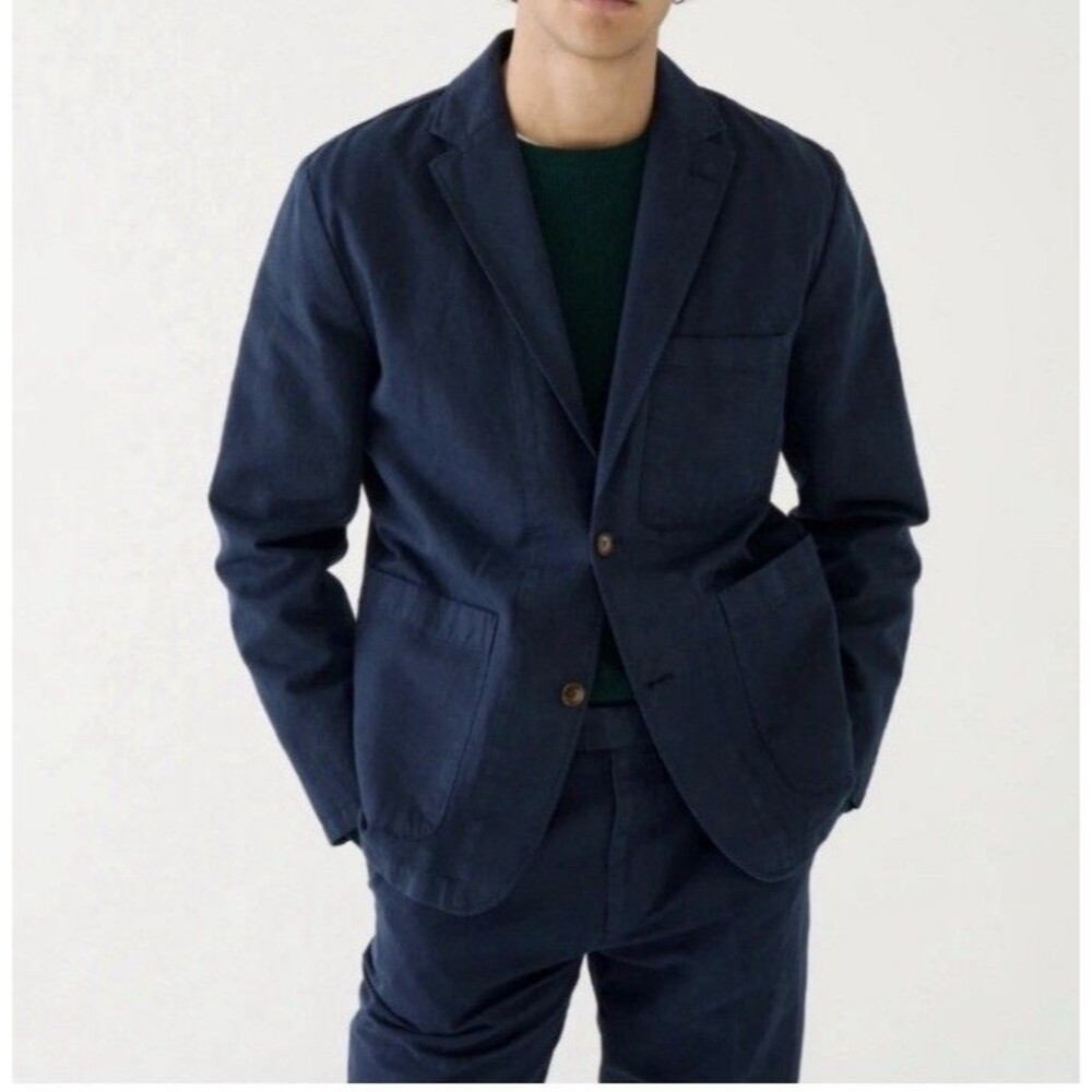 J.Crew Men Garment Dyed Cotton Linen Blend Blue Chino Blazer Jacket 36 AX260 NWT